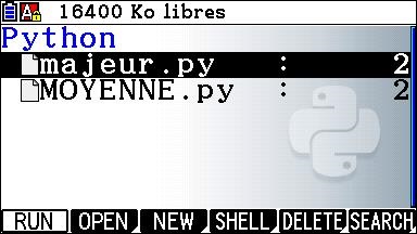 Python CASIO - Ecran d'accueil