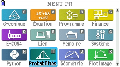 Loi normale avec le menu Probabilités
