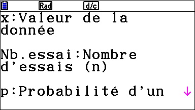 Loi binomiale avec le menu Probabilités