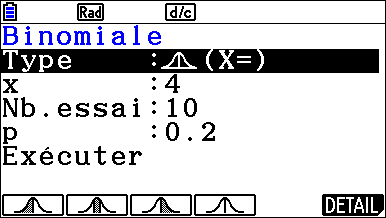 Loi binomiale avec le menu Probabilités