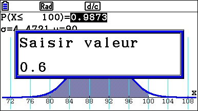 Loi normale avec le menu Probabilités