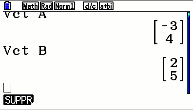Produit scalaire avec la calculatrice CASIO Graph 90+E et Graph 35+E II