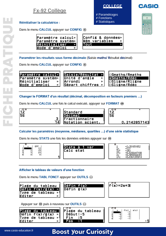 Fiche pratique fx-92 Collège