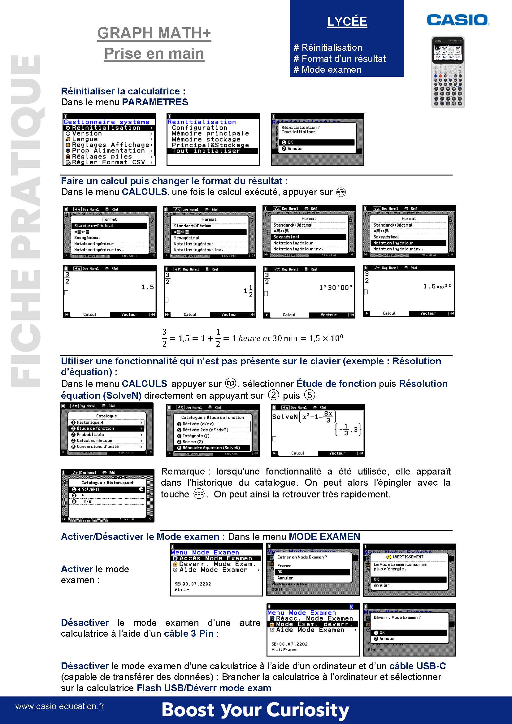 Prise en main de la calculatrice CASIO GRAPH MATH+