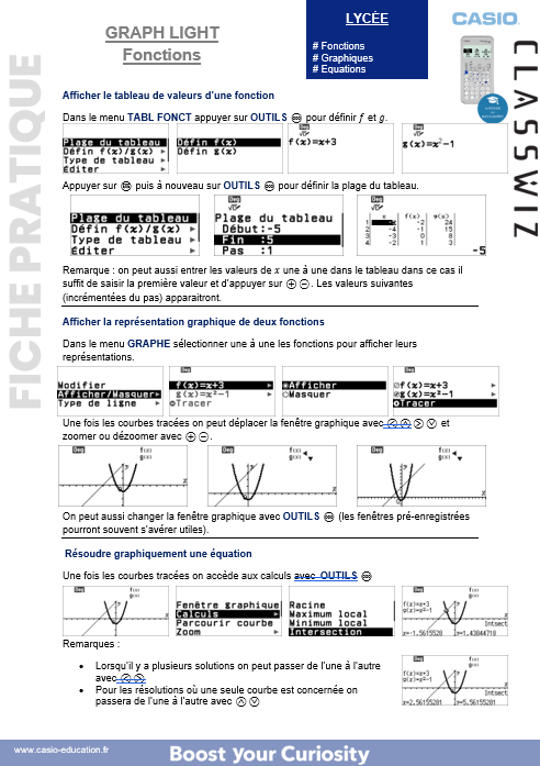Fiche pratique graph light sur les fonctions