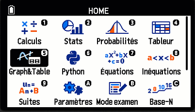 LoiTable de la loi binomiale avec la GRAPH MATH+ dans le menu Graph&Table