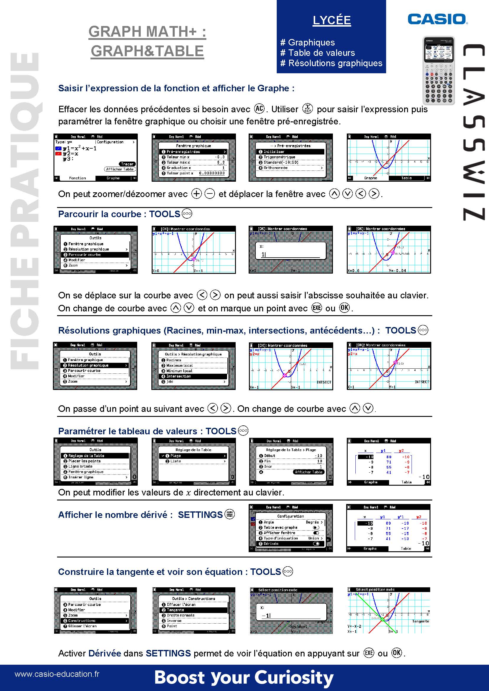 Fiche pratique Graph Math + menu Graph&Table