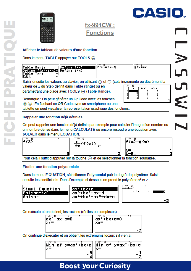 Fiche pratique fonctions fx-991CW