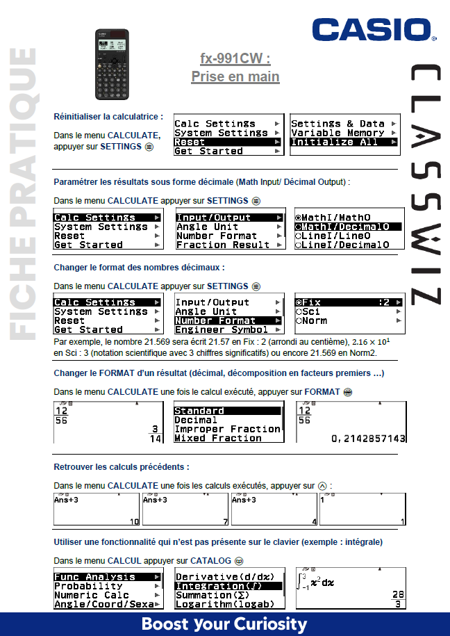 Fiche pratique prise en main de la calculatrice fx-991CW