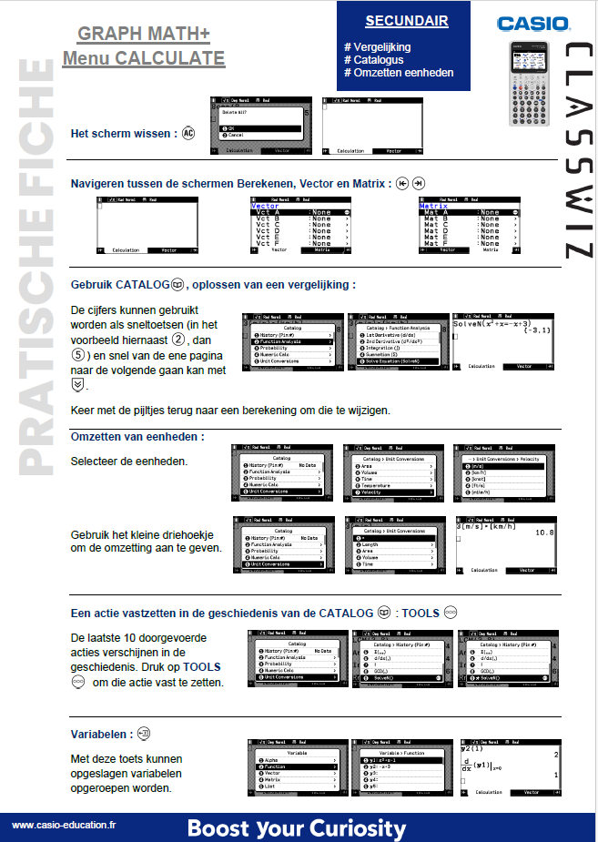 Praktische fiche GRAPH MATH+_Menu CALCULATE Praktische fiche GRAPH MATH+_Menu CALCULATE