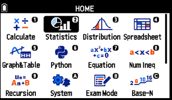 GRAPH MATH+: STATISTIEK in 1 VARIABELE - MENU STATISTICS