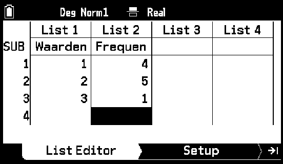GRAPH MATH+ : STATISTIEK in 1 VARIABELE - MENU STATISTICS