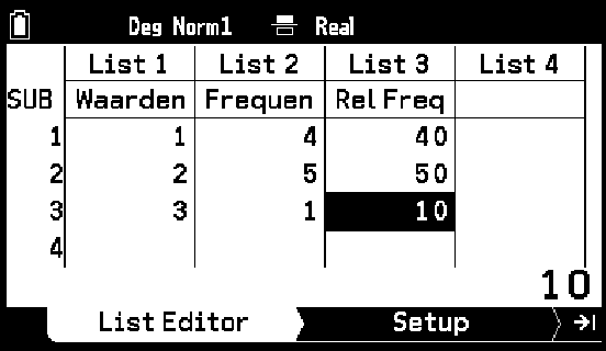 GRAPH MATH+ : STATISTIEK in 1 VARIABELE - MENU STATISTICS