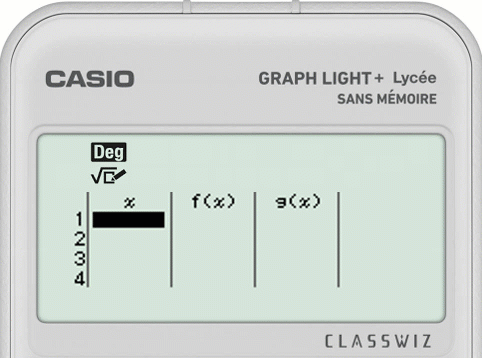 Afficher une seule colonne dans le tableau de valeurs de la calculatrice CASIO GRAPH LIGHT+