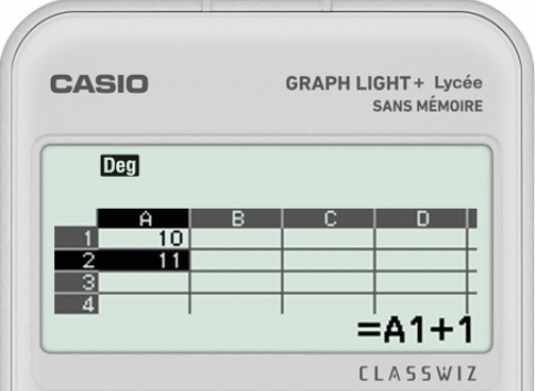 étirer une formule avec le copier & coller dans le menu tableur de la calculatrice CASIO GRAPH LIGHT+